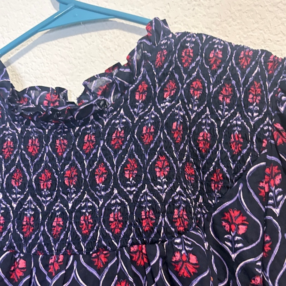 Mud Pie Navy Dress with Red pink Floral Pattern size large 100% cotton - Picture 5 of 8